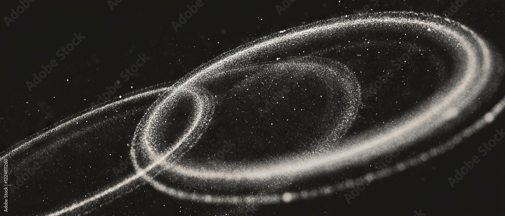 Poster Delicate glitter particles form intricate circular patterns on a deep black backdrop