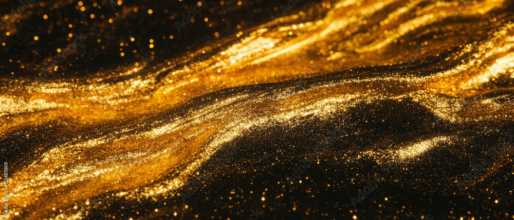 Aufkleber glittering texture of molten gold particles on a black background creating a luxurious feel