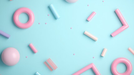 Fototapeta premium Colorful Abstract Shapes and Forms on Light Blue Background in Playful Arrangement for Creative Projects