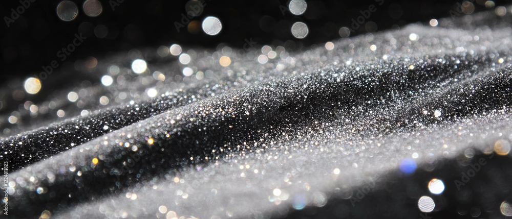 Poster glitter particles create a shimmering effect against a soft black background
