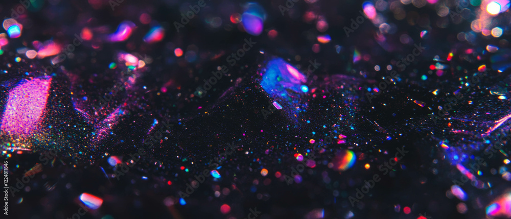 Poster Sparkling glitter particles create a vibrant texture against a dark background