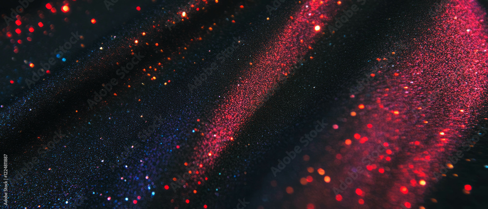Poster Sparkling glitter overlay texture with scattered particles on a black background