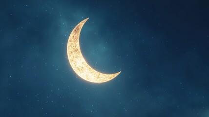 Naklejka premium Glowing Crescent Moon Illuminating Night Sky on Deep Blue Background