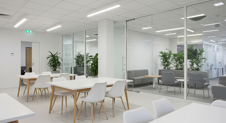 Fototapeta premium Minimalist office interior with conference room