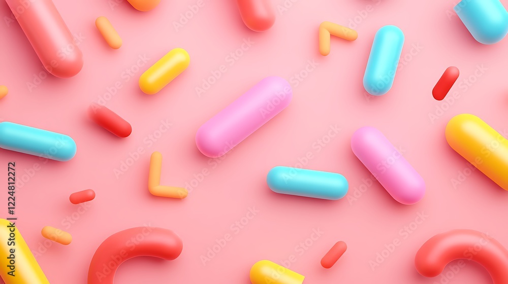 Poster colorful abstract shapes on soft pink background for creative design and background use