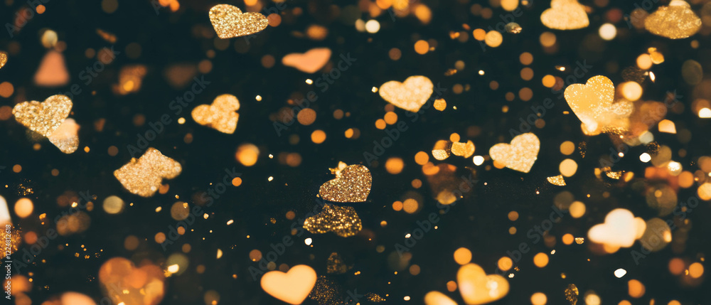 Poster gold confetti overlay with star shapes creating a celestial sparkle against a black background