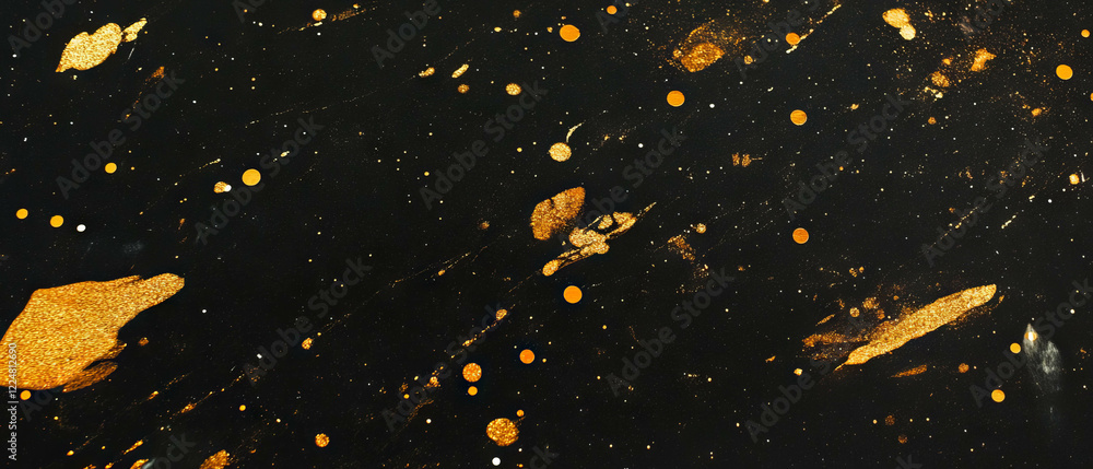 Poster golden confetti rain texture creating an elegant backdrop on a black surface