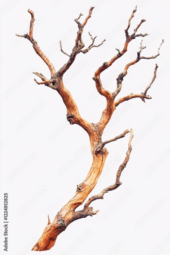 Poster bare tree branch against white background showing texture and pattern of dry wood