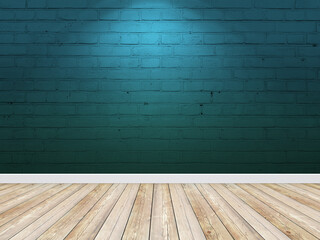 Brick wall blue color interior with spotlight