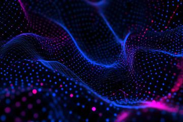 Abstract 3D Background Forms a Wavy Mesh of Blue and Pink Lights