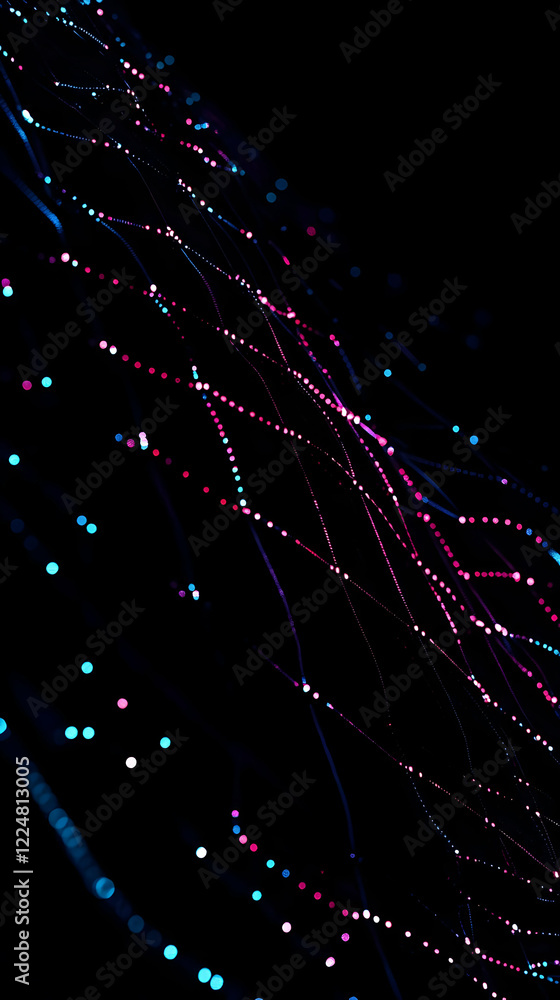 Poster abstract background shows intertwined glowing lines and dots gracefully on a dark backdrop
