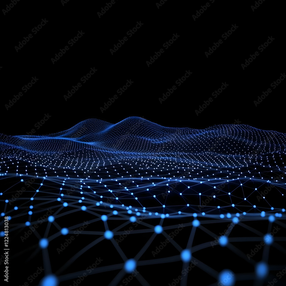 Poster abstract 3d landscape forms a digital wave of interconnected nodes beautifully seamlessly.
