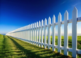 Minimalist White Fence Against Vibrant Blue Sky - Stock Photo