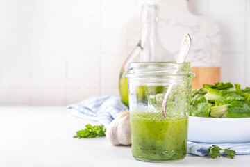 Green Herb Salad Dressing. Infused fresh Basil, parsley garlic olive oil