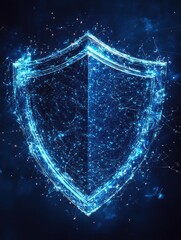 Fototapeta premium Digital shield with glowing blue network connections on dark background technology concept