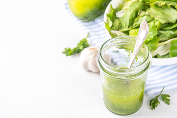 Green Herb Salad Dressing. Infused fresh Basil, parsley garlic olive oil