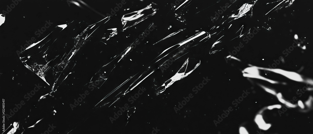 Poster highly detailed broken glass texture with black background and space for text