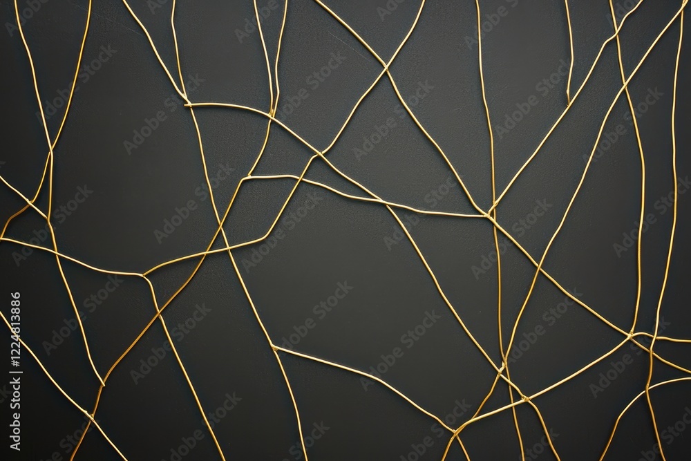 Poster abstract geometric pattern in gold on black background with sophisticated lines