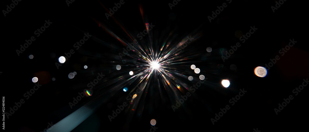 Poster intense light reflections with sparkling effects on a dark background revealing central void