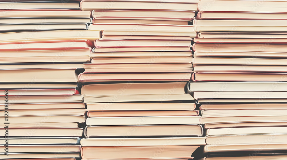 Poster stack of old books creates a textured background with warm tones and varied colors.