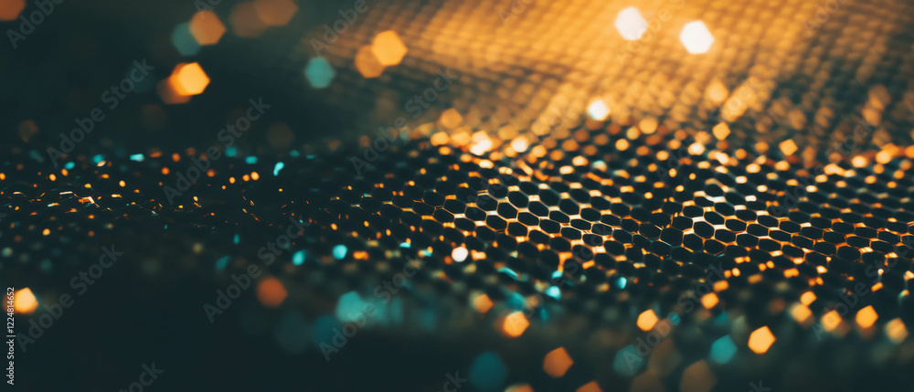 Aufkleber Light bokeh texture with hexagonal shapes over a black background creates a structured look