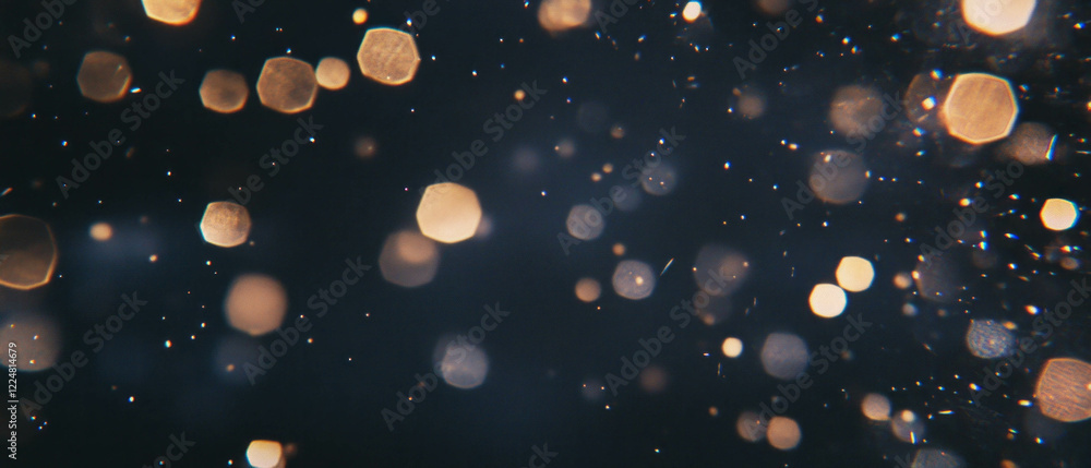 Aufkleber bokeh texture with hexagonal shapes illuminated against a smooth black background