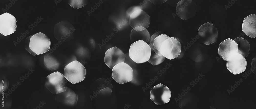 Poster Stunning light bokeh overlay with hexagonal shapes creating a structured black background