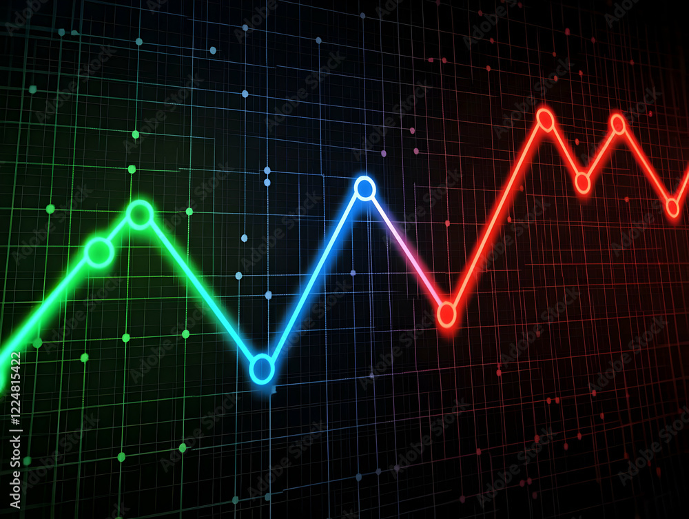 Aufkleber glowing line graph illustrates data trends on a dark grid background visually