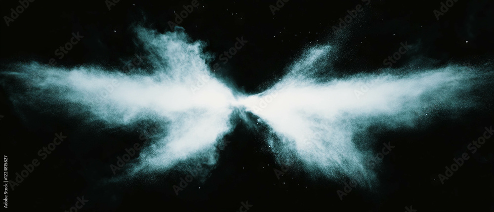 Poster Light rays penetrate dust creating an ethereal effect against a dark backdrop