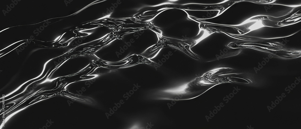 Poster Light reflections create wavy patterns on dark water surface enhancing visual depth and contrast