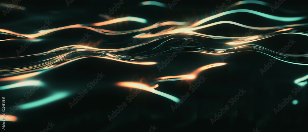 Poster Light reflections on water create mesmerizing wavy patterns against a dark backdrop