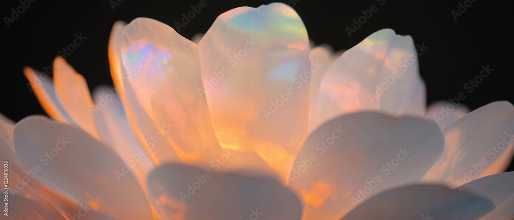 Poster light reflecting on delicate petals creates a serene atmosphere against a dark background