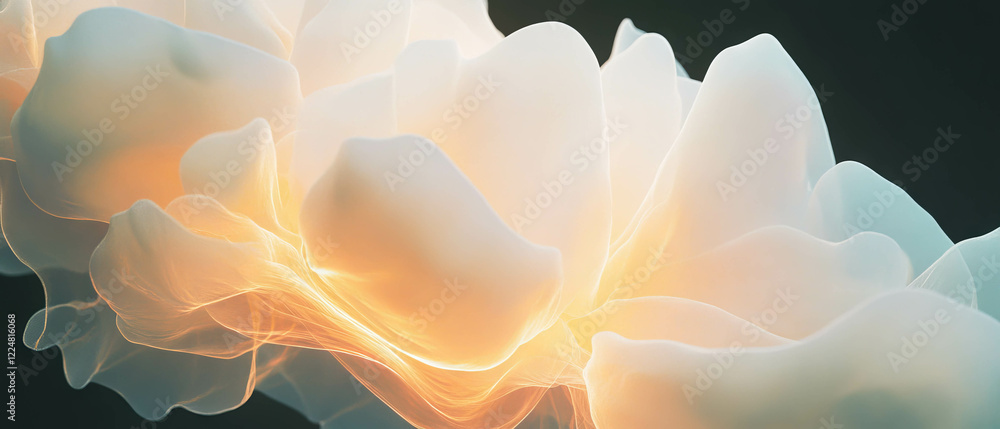 Poster light reflecting petals create a serene atmosphere against a dark backdrop