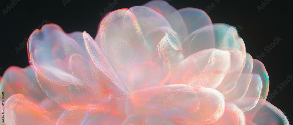 Poster Captivating light reflections on delicate petals with an empty center against a dark backdrop