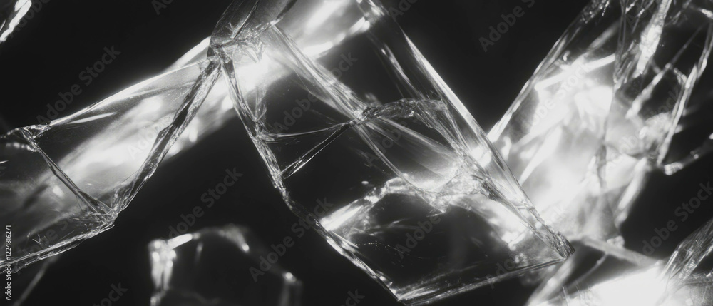 Poster Light breaking through shards of glass creates a captivating texture against a dark background