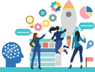 経営戦略を考えるビジネスウーマンのイラスト