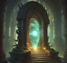 Illustration of glowing portal in new dimension.