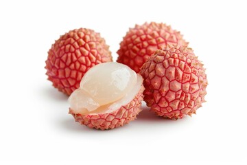 Freshly harvested lychee fruit displayed on a white background, highlighting its unique texture and juicy flesh ready for tasting isolated on transparent background