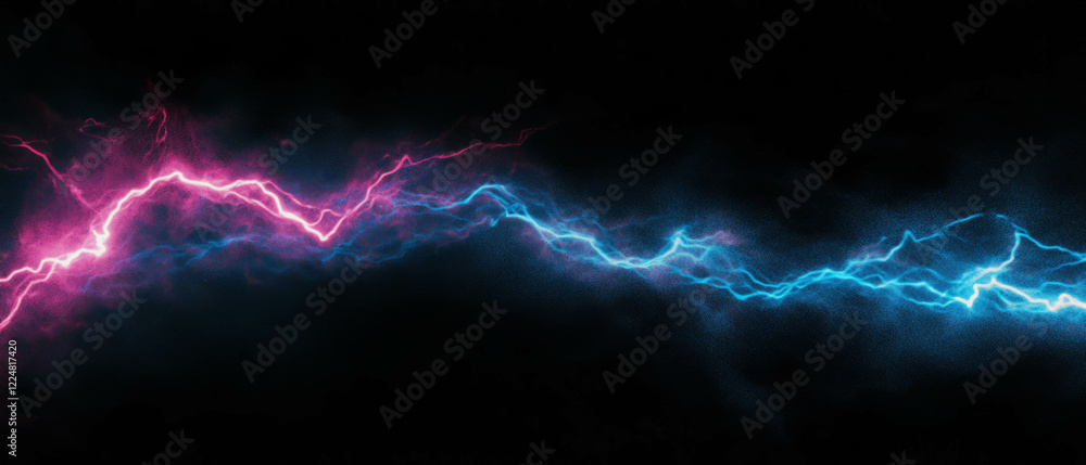 Poster Energetic lightning arcs create vibrant patterns on a dark background