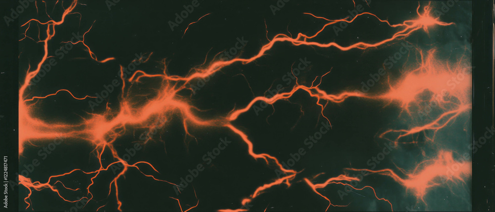 Poster dynamic lightning bolts creating energy-filled borders on a dark background