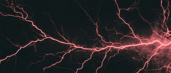 Dramatic lightning forks create electric discharge on a black background