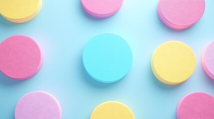 Obraz premium Colorful Circular Shapes on a Soft Blue Background for Creative Design and Artistic Inspiration