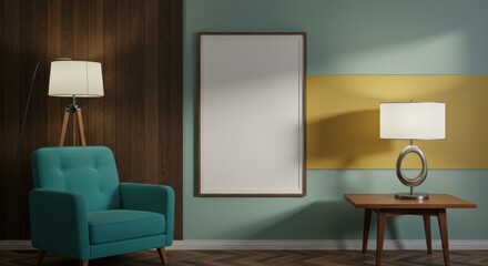 Modern interior with teal armchair and contemporary decor elements