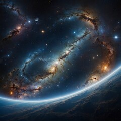 Obraz premium A galaxy of stars forming the word Peace as planets orbit around it.