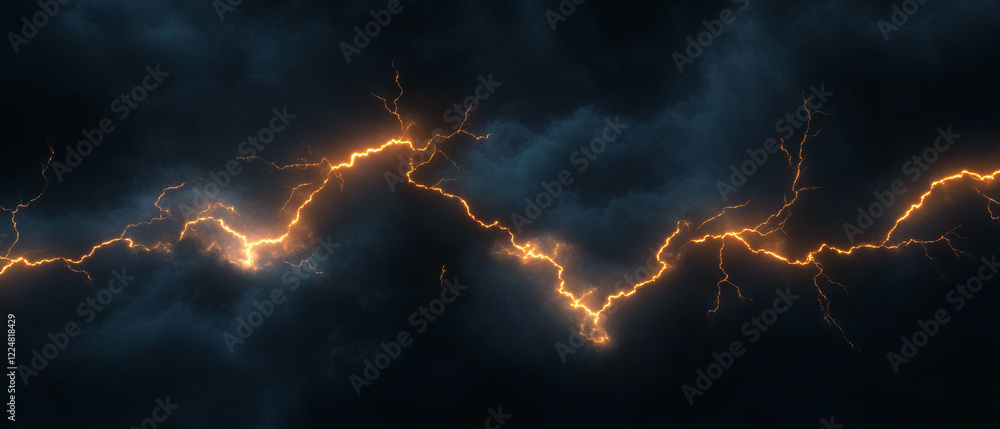 Poster Electric lightning overlay texture with jagged edges and glowing effect on black background