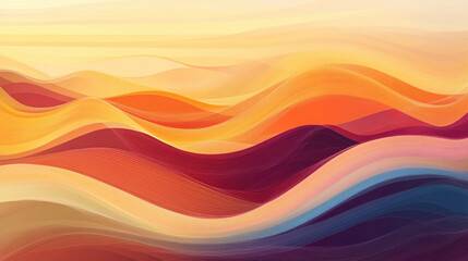 Abstract Sunset Waves in Warm Colors