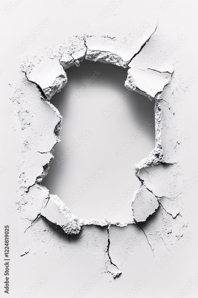 Aufkleber white wall with a hole and cracks abstract design texture background with copy space