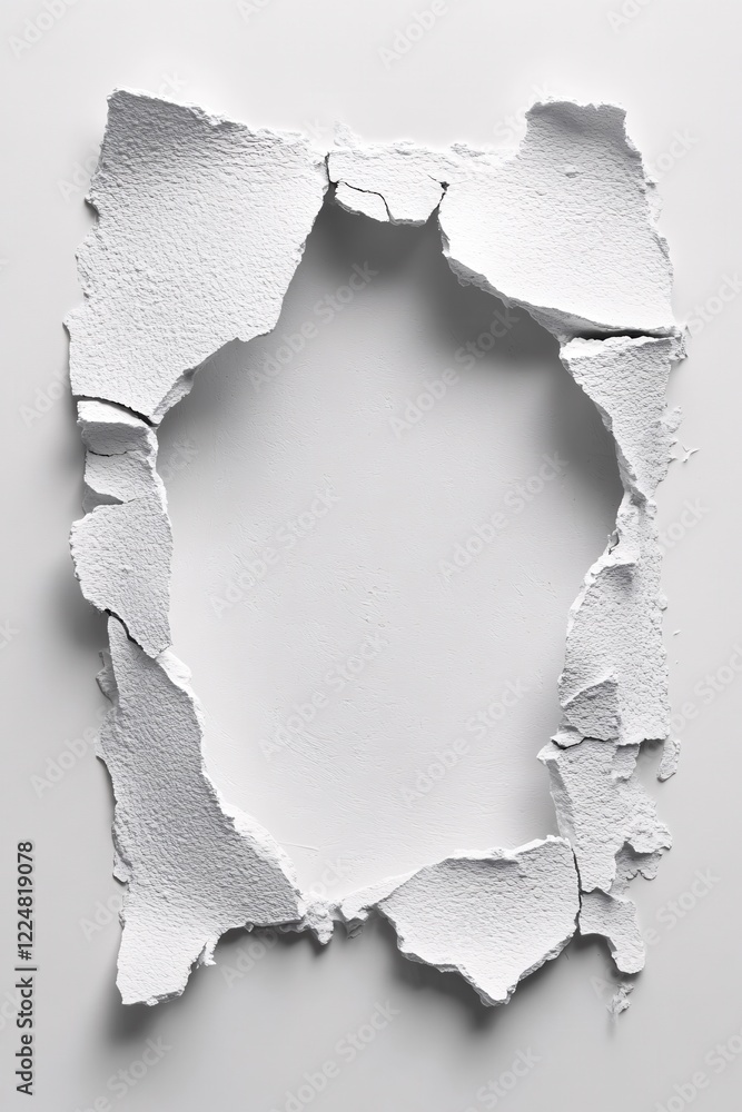 Poster white plaster wall with a hole abstract background texture with broken edges and rough surface