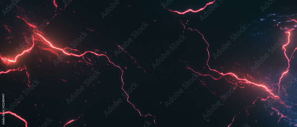 Poster Dynamic lightning overlay texture showcasing diverse patterns on a deep black background