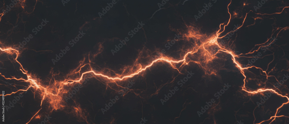 Poster intense lightning frame overlay with warm tones and fiery atmosphere against black background